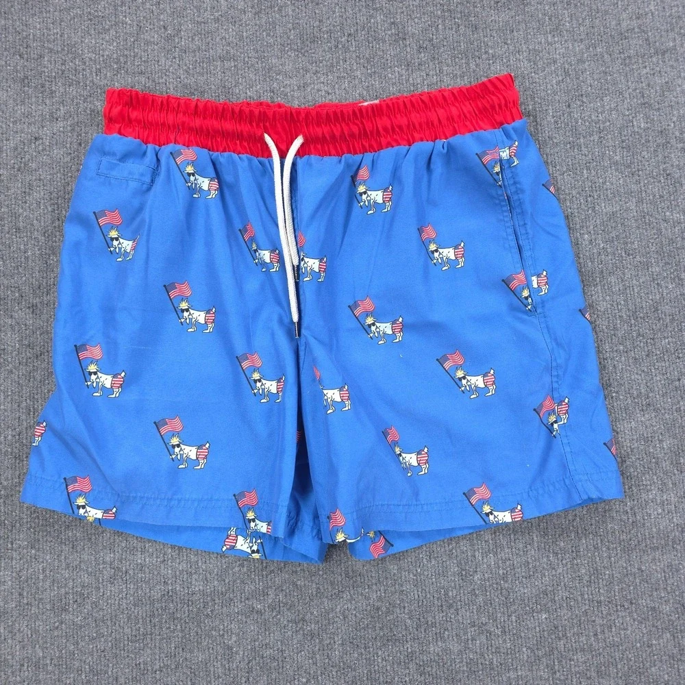GOAT USA Swim Trunks Mens Blue Large Lined Stretch Beach Shorts Surfing Coastal